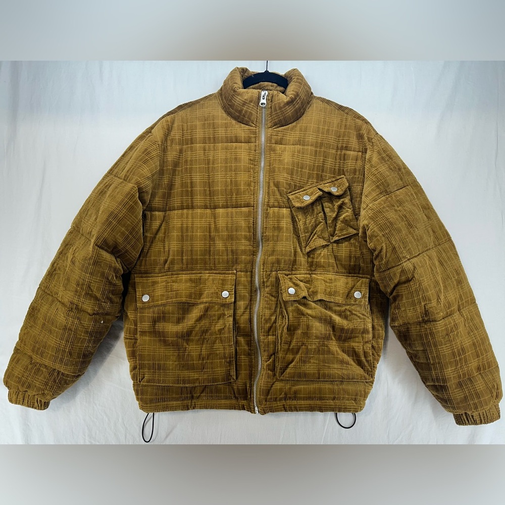 Urban Outfitter Debossed Corduroy‎ Puffer Jacket Mustard Yellow Mens Size Medium